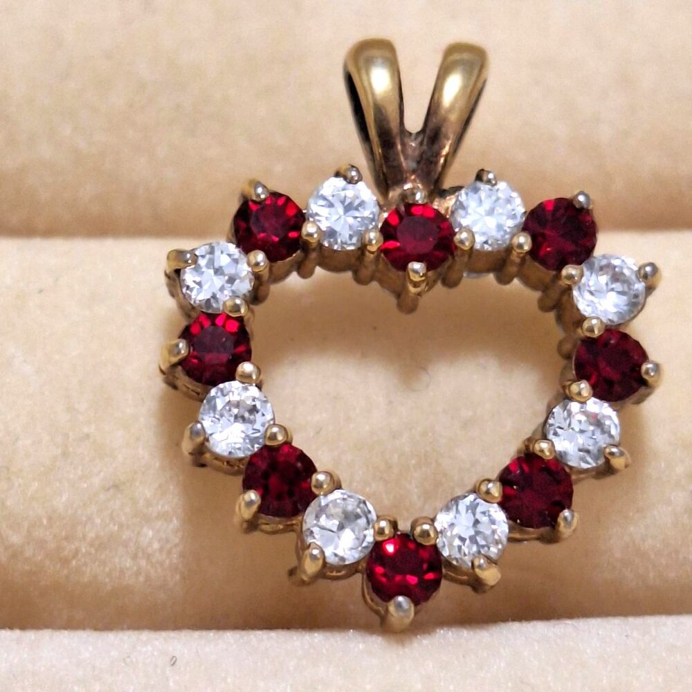 Heart Ruby Red & Clear CZ Two-Sided Reversible Pendant